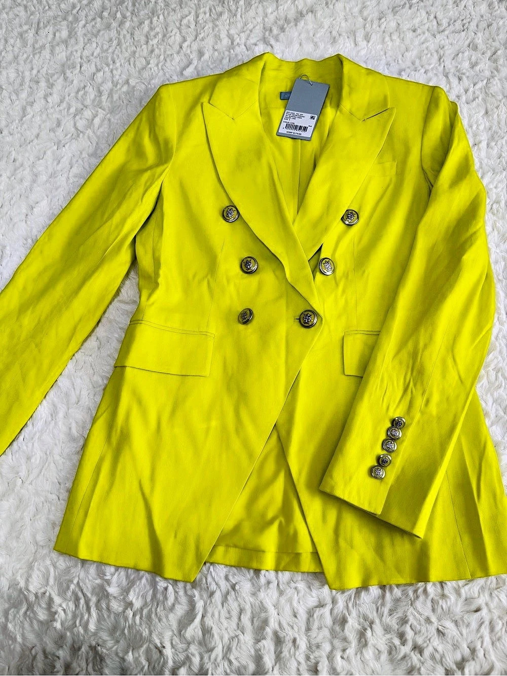 Antonio Melani Aurora Linen Double-Breasted Linen Blazer in Yellow Size 4 NWT